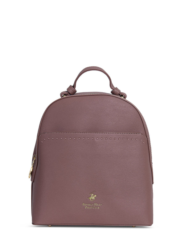 Beverly Hills Polo Club UK-STUDDED LEATHER LOOK BACKPACK DARK PINK