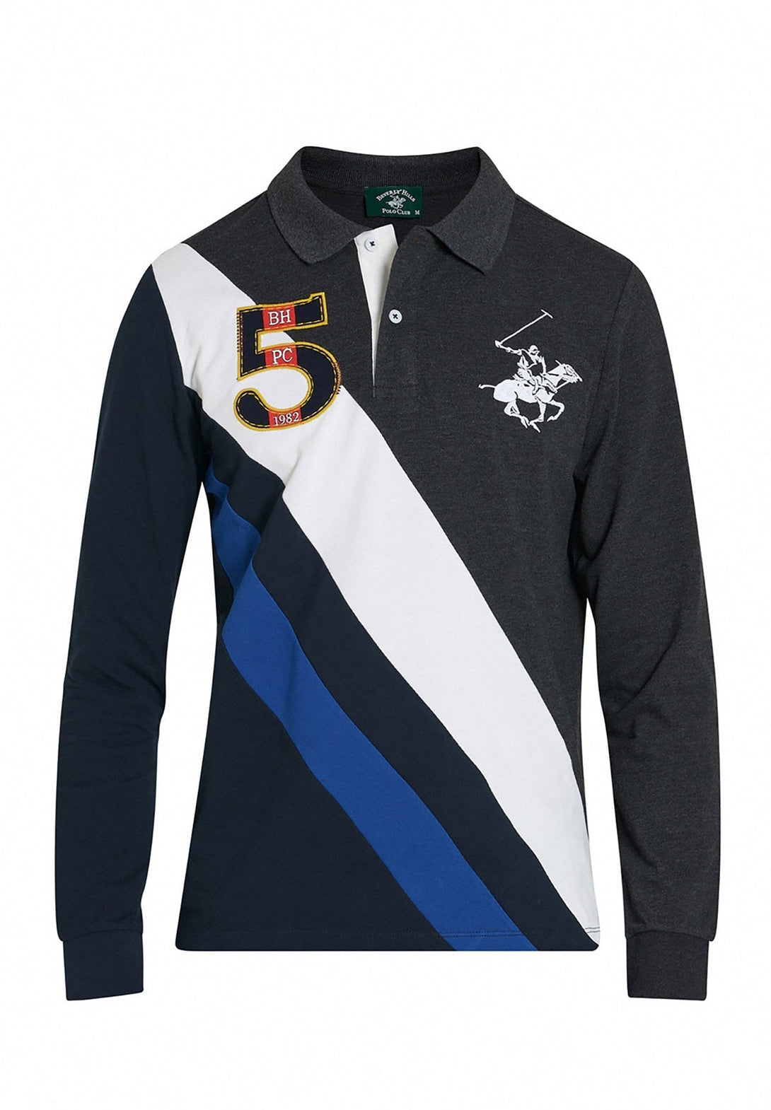 Beverly Hills Polo Club UK-TEAM COLOURS ICON PONY LS POLO SHIRT DARK GREY