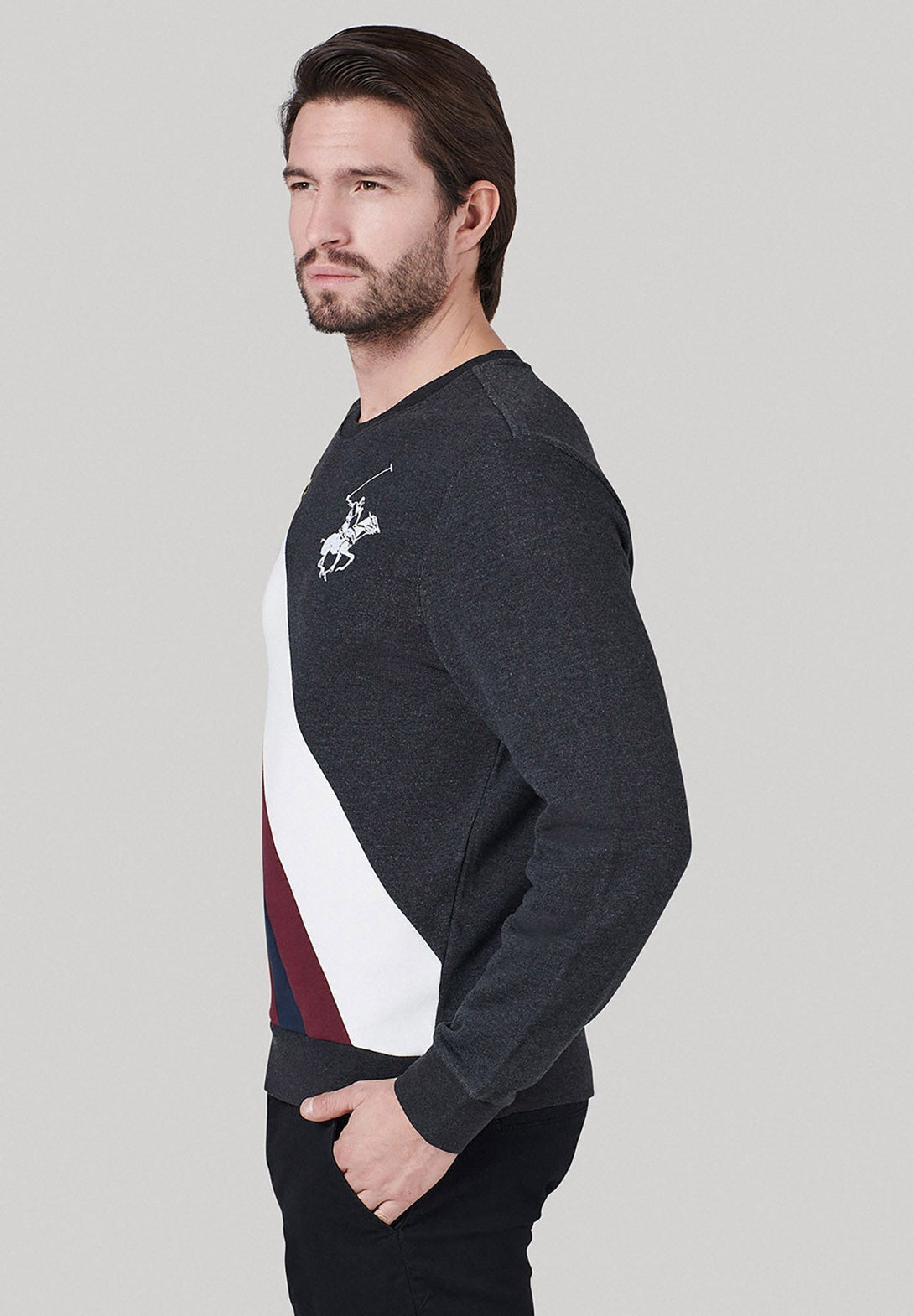 Beverly Hills Polo Club UK-TEAM COLOURS ICON PONY SWEATSHIRT DARK GREY