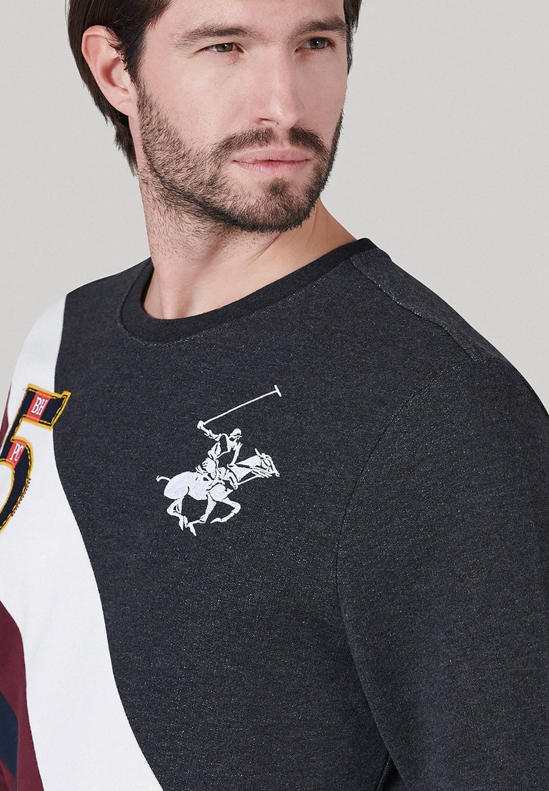 Beverly Hills Polo Club UK-TEAM COLOURS ICON PONY SWEATSHIRT DARK GREY