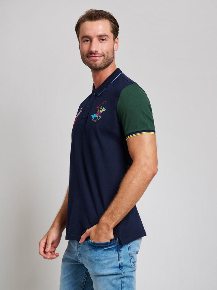 Beverly Hills Polo Club UK-TEAM COLOURS MODERN SLIM FIT POLO SHIRT DARK NAVY