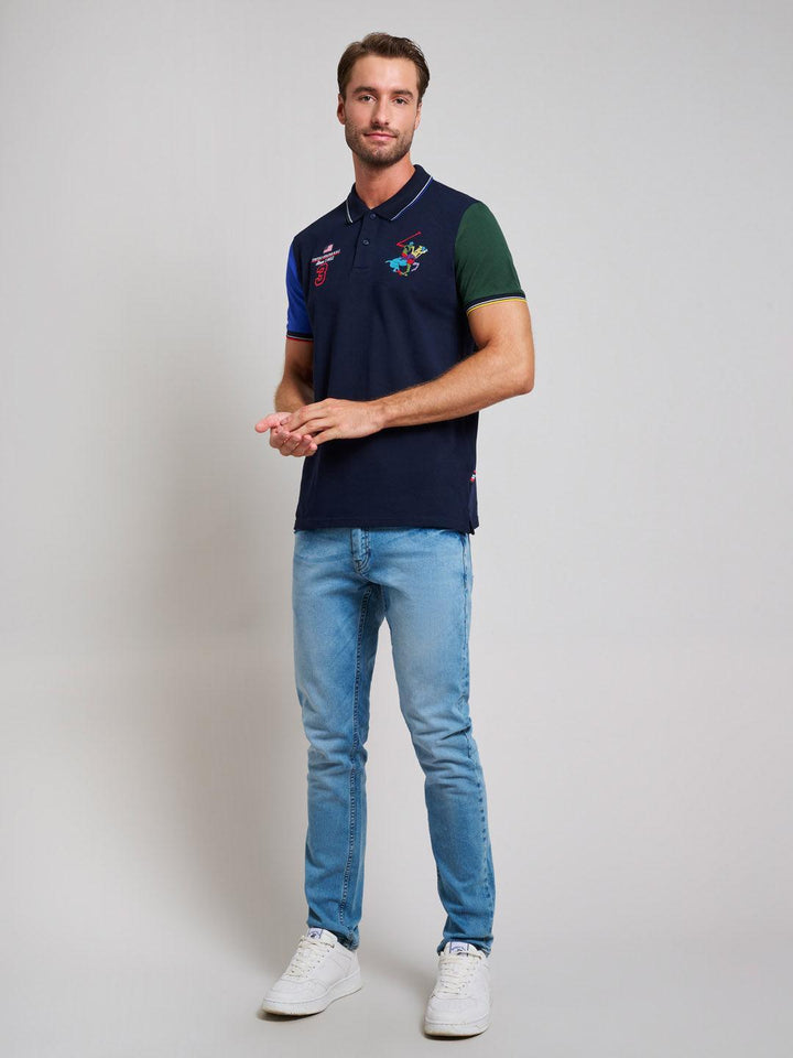 Beverly Hills Polo Club UK-TEAM COLOURS MODERN SLIM FIT POLO SHIRT DARK NAVY