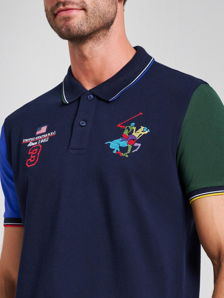 Beverly Hills Polo Club UK-TEAM COLOURS MODERN SLIM FIT POLO SHIRT DARK NAVY