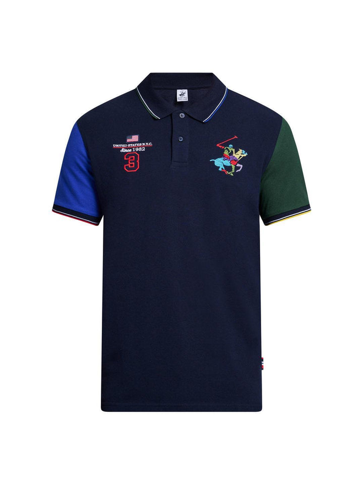 Beverly Hills Polo Club UK-TEAM COLOURS MODERN SLIM FIT POLO SHIRT DARK NAVY