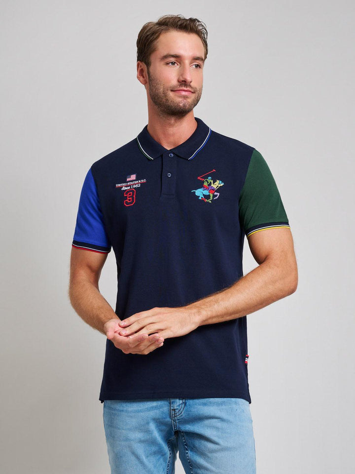 Beverly Hills Polo Club UK-TEAM COLOURS MODERN SLIM FIT POLO SHIRT DARK NAVY
