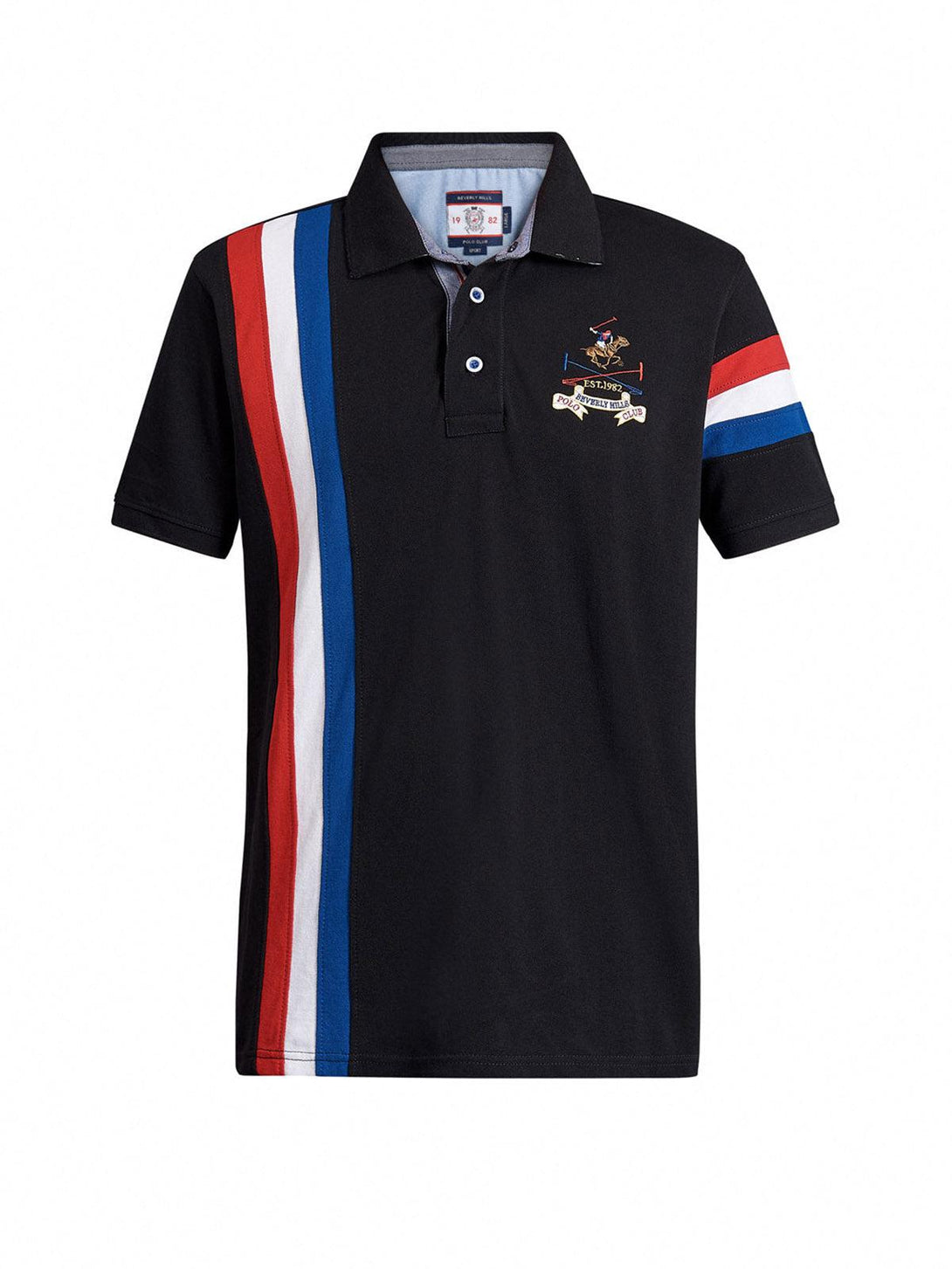 Beverly Hills Polo Club UK-TEAM CREST STRIPED POLO SHIRT BLACK