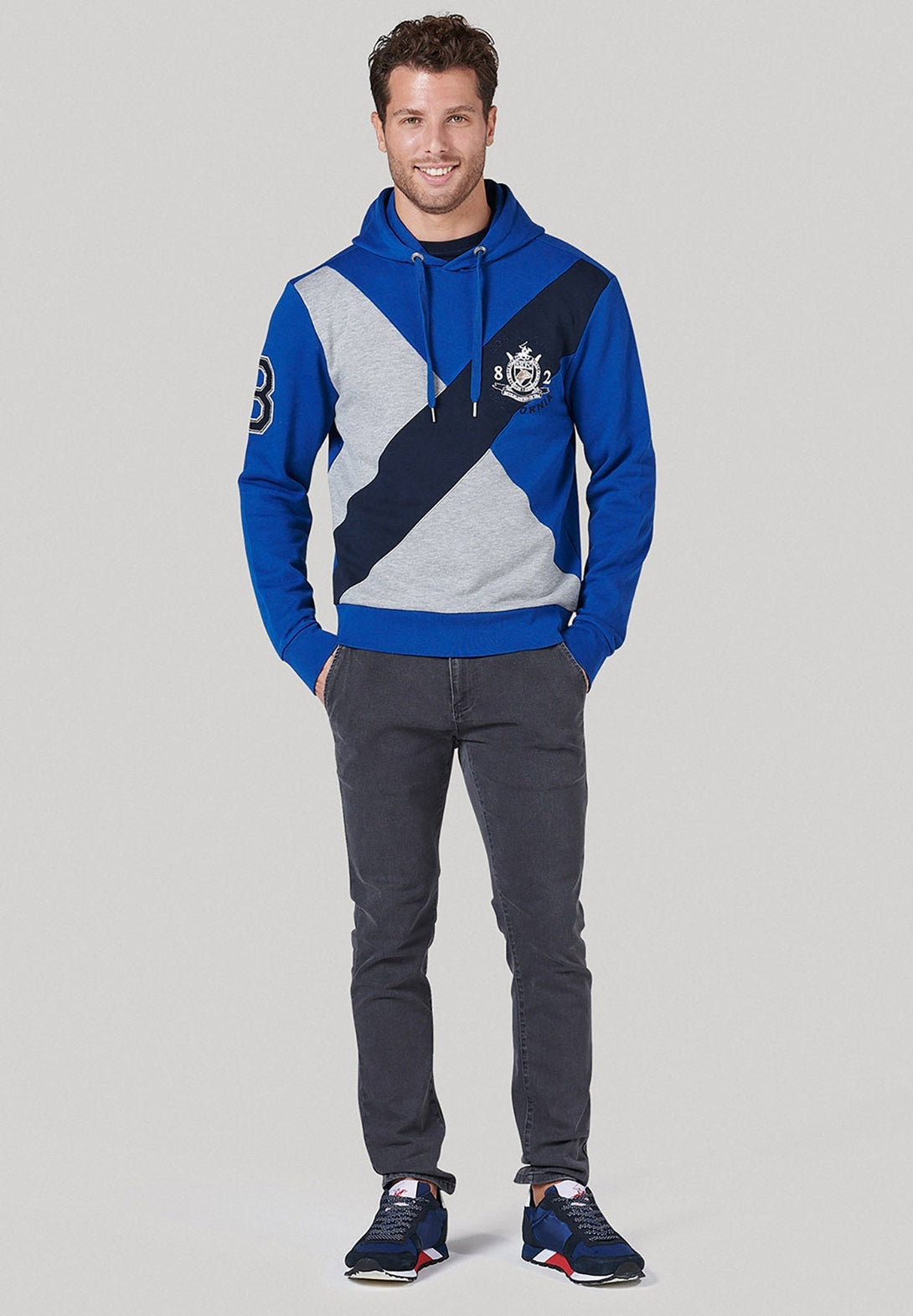 Beverly Hills Polo Club UK-TEAM CROSS PANEL HOODIE ROYAL