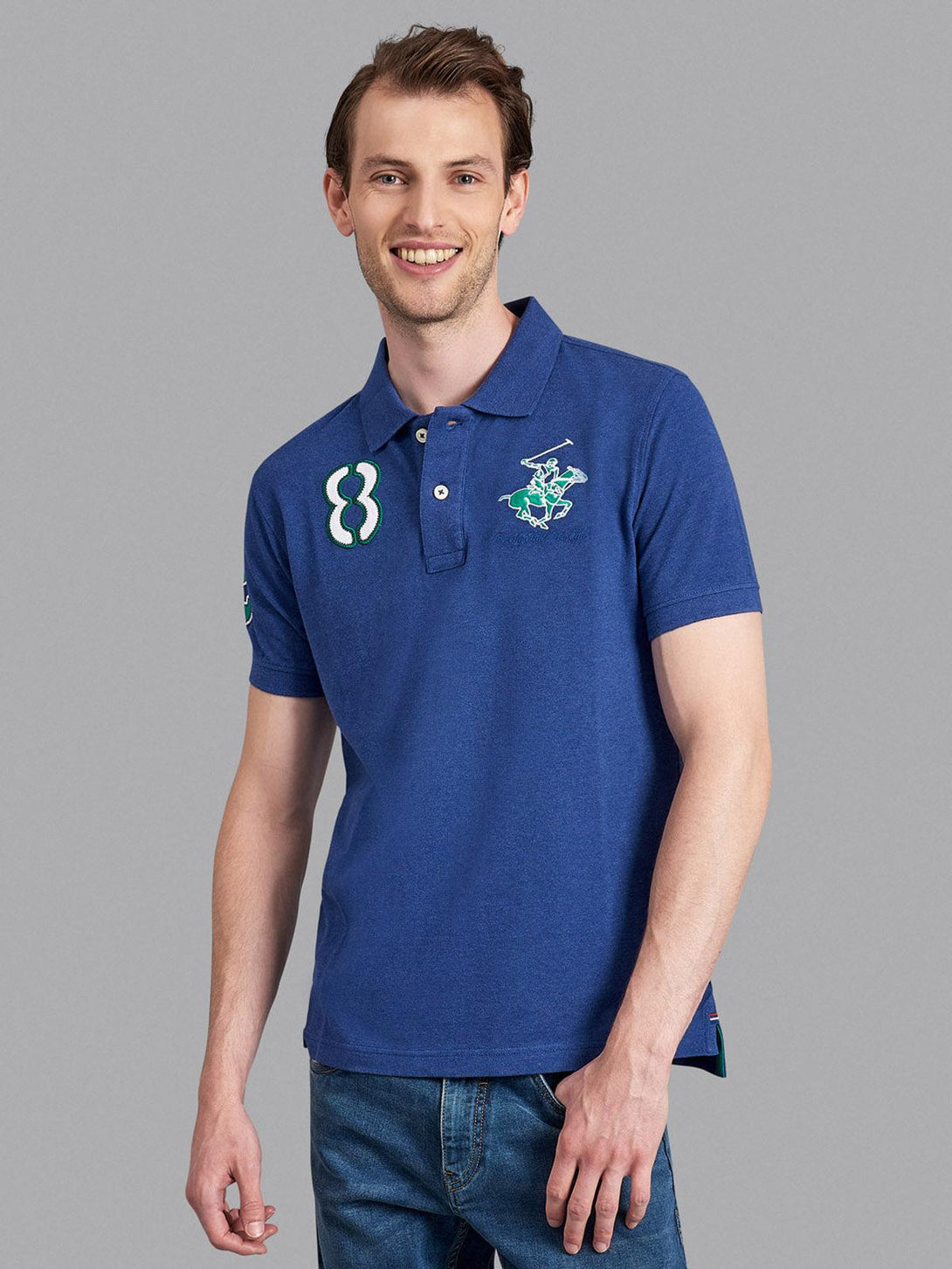 Beverly Hills Polo Club UK-TEAM SIGNATURE LARGE PONY POLO SHIRT BALTIC BLUE