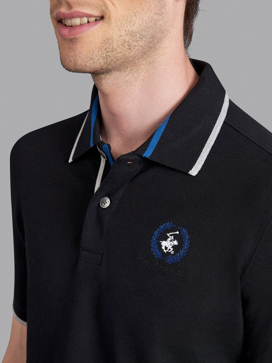 Beverly Hills Polo Club UK-TEAM TIPPED WREATH LOGO POLO SHIRT BLACK