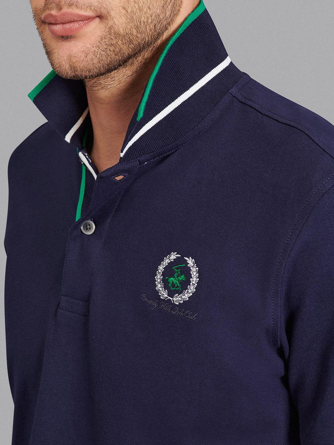 Beverly Hills Polo Club UK-TEAM TIPPED WREATH LOGO POLO SHIRT TRUE NAVY