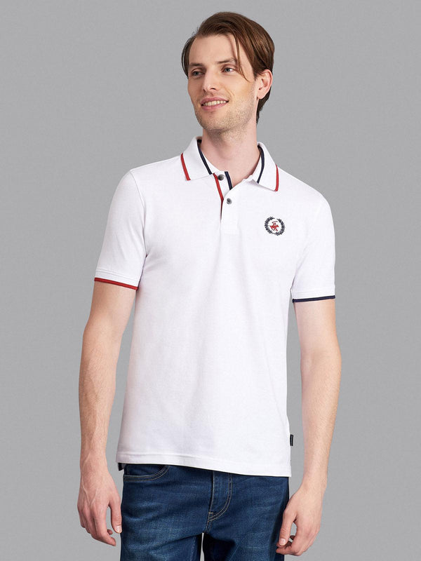 Beverly Hills Polo Club UK-TEAM TIPPED WREATH LOGO POLO SHIRT WHITE