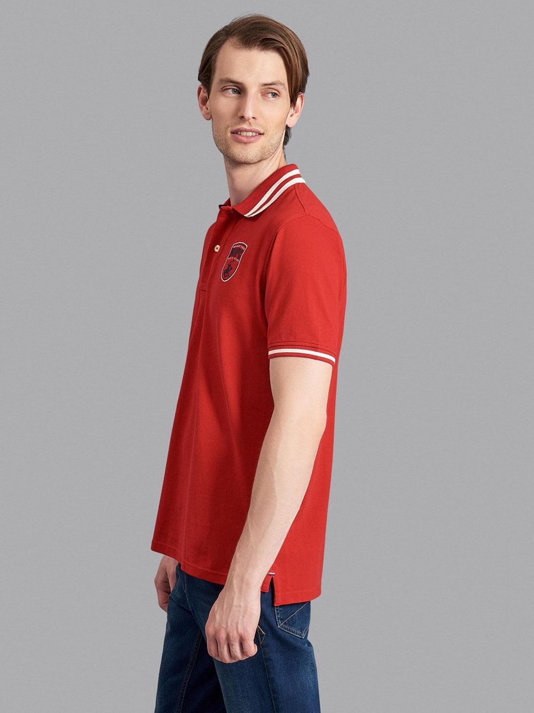 Beverly Hills Polo Club UK-TIPPED BHPC SHIELD BADGE POLO SHIRT AA RED