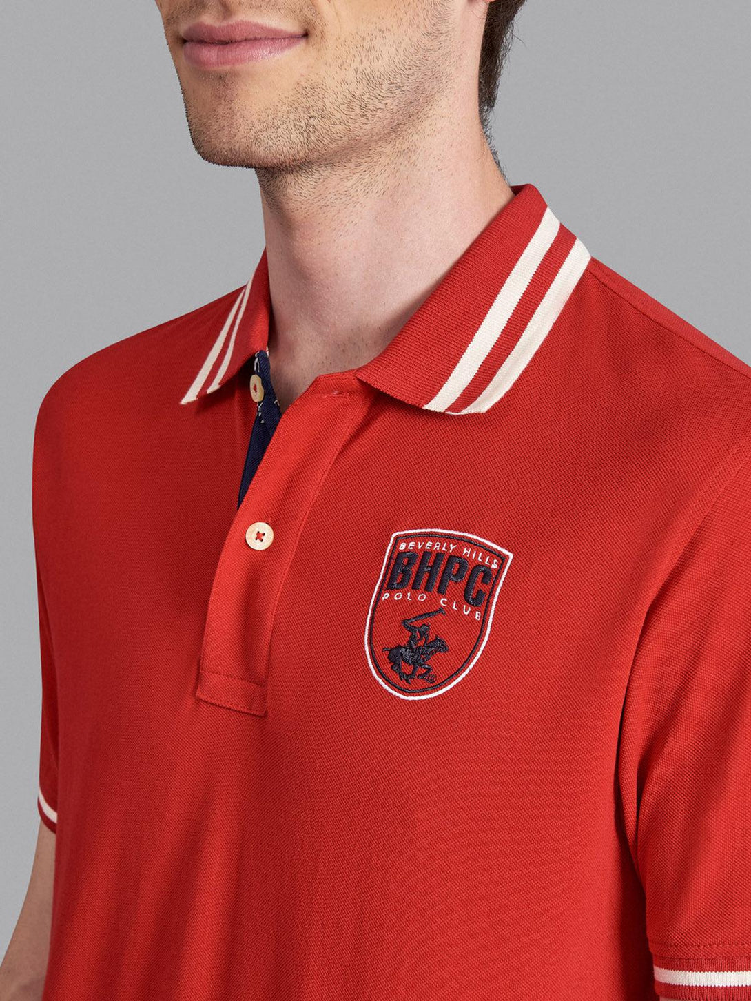 Beverly Hills Polo Club UK-TIPPED BHPC SHIELD BADGE POLO SHIRT AA RED