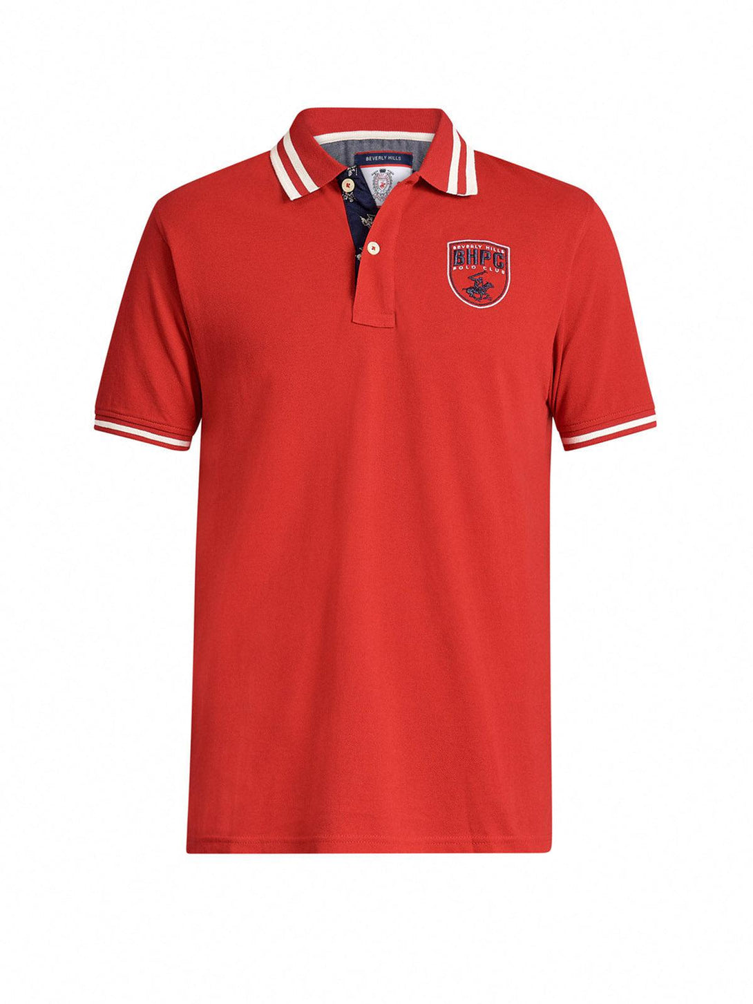 Beverly Hills Polo Club UK-TIPPED BHPC SHIELD BADGE POLO SHIRT AA RED