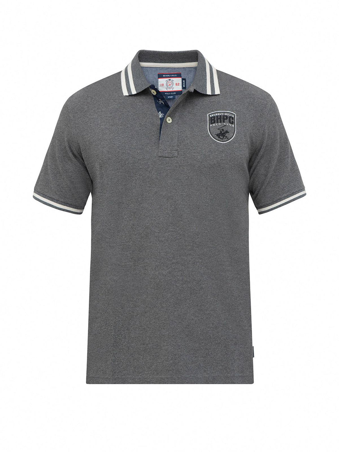 Beverly Hills Polo Club UK-TIPPED BHPC SHIELD BADGE POLO SHIRT HEATHER CHARCOAL