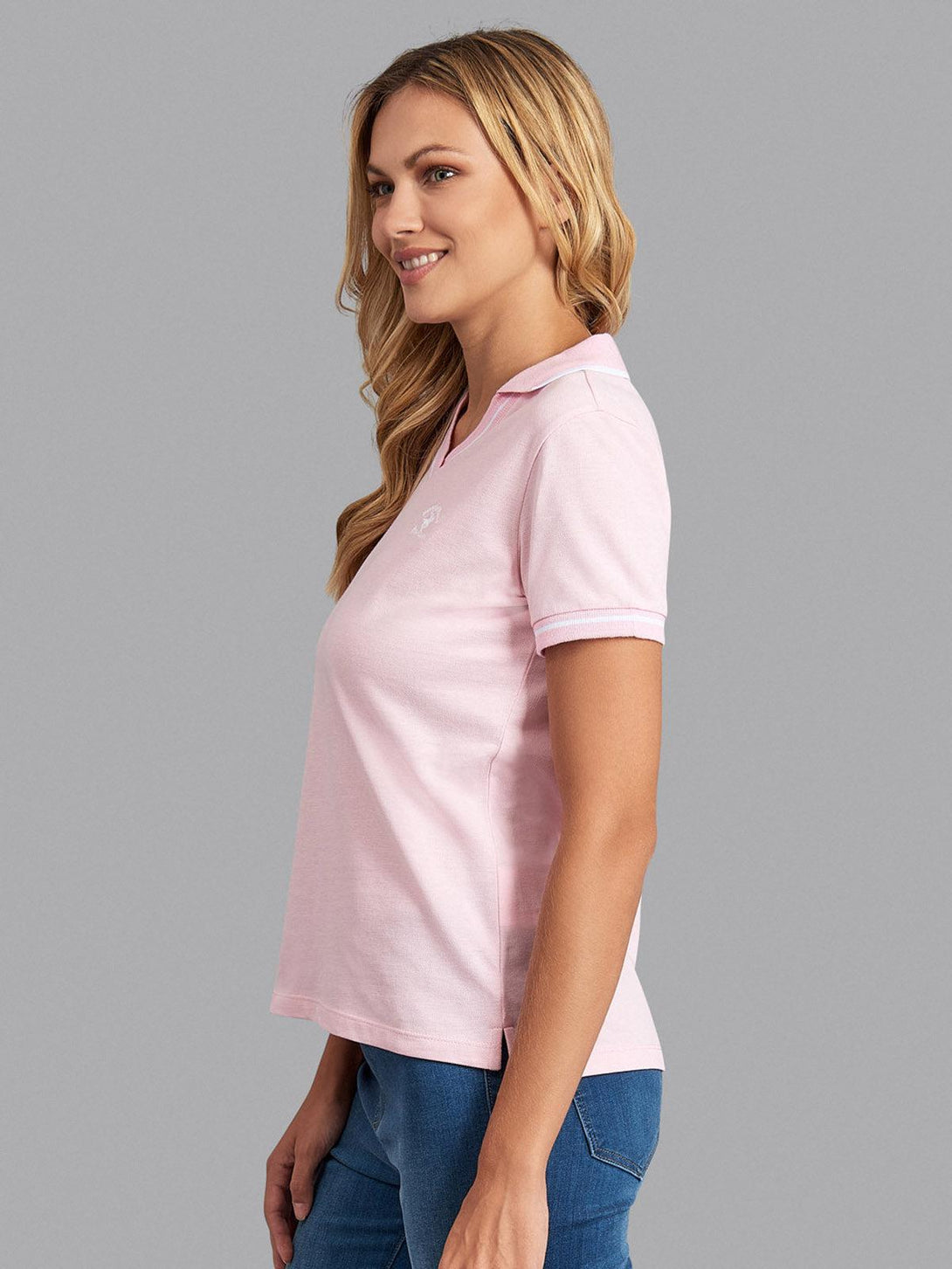 Beverly Hills Polo Club UK-TIPPED CROSS V-NECK POLO SHIRT PINK