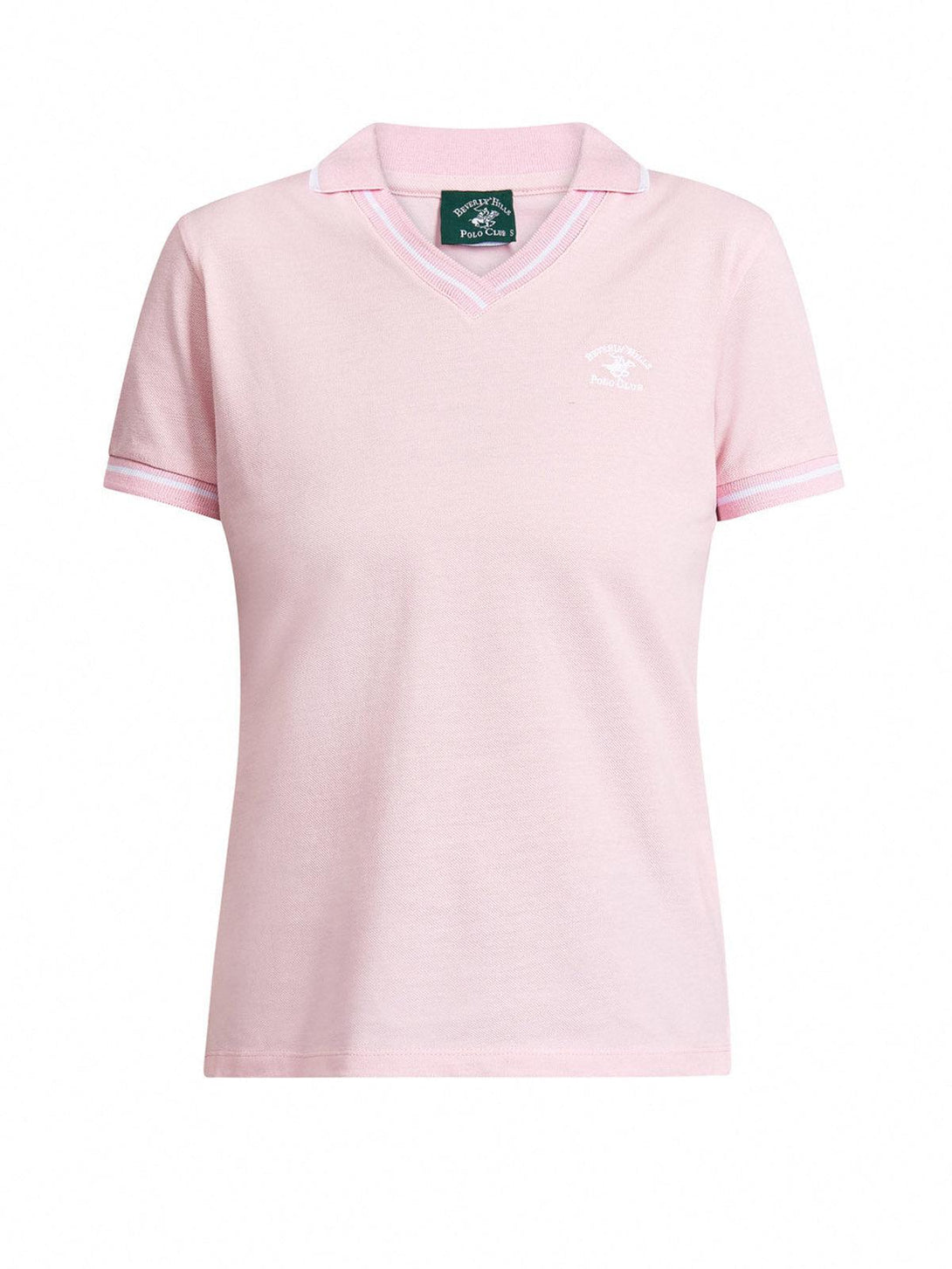 Beverly Hills Polo Club UK-TIPPED CROSS V-NECK POLO SHIRT PINK