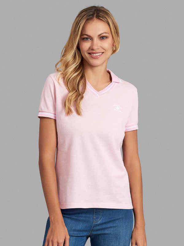 Beverly Hills Polo Club UK-TIPPED CROSS V-NECK POLO SHIRT PINK