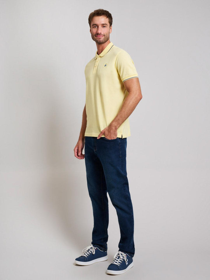 Beverly Hills Polo Club UK-TIPPED MODERN SLIM FIT POLO SHIRT BROKEN YELLOW