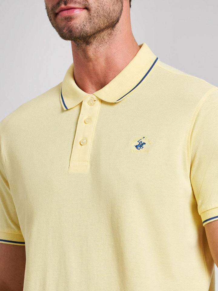 Beverly Hills Polo Club UK-TIPPED MODERN SLIM FIT POLO SHIRT BROKEN YELLOW