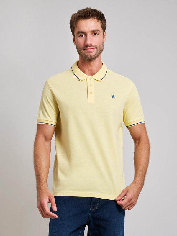 Beverly Hills Polo Club UK-TIPPED MODERN SLIM FIT POLO SHIRT BROKEN YELLOW