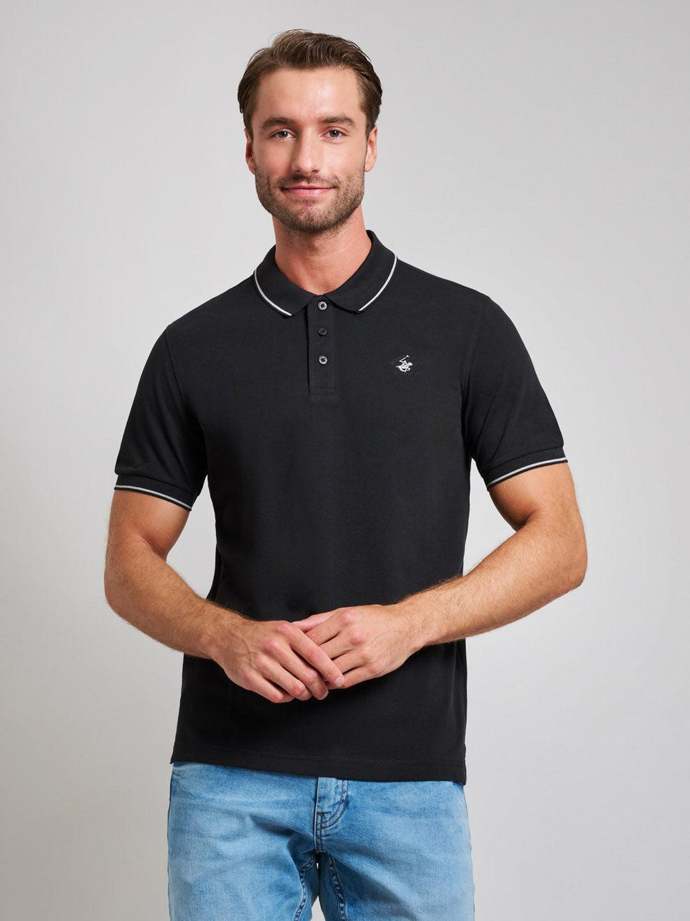 TIPPED MODERN SLIM FIT POLO SHIRT CLUB BLACK – BEVERLY HILLS POLO CLUB