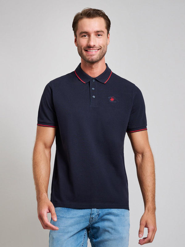 Beverly Hills Polo Club UK-TIPPED MODERN SLIM FIT POLO SHIRT DARK NAVY
