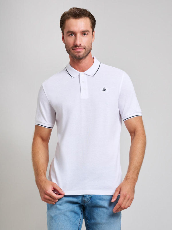 Beverly Hills Polo Club UK-TIPPED MODERN SLIM FIT POLO SHIRT GHOST WHITE