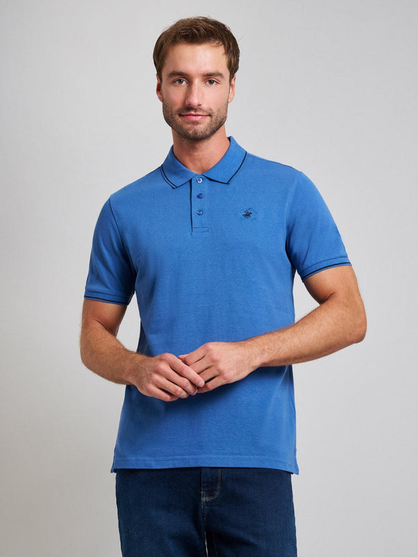 Beverly Hills Polo Club UK-TIPPED MODERN SLIM FIT POLO SHIRT MARINE BLUE