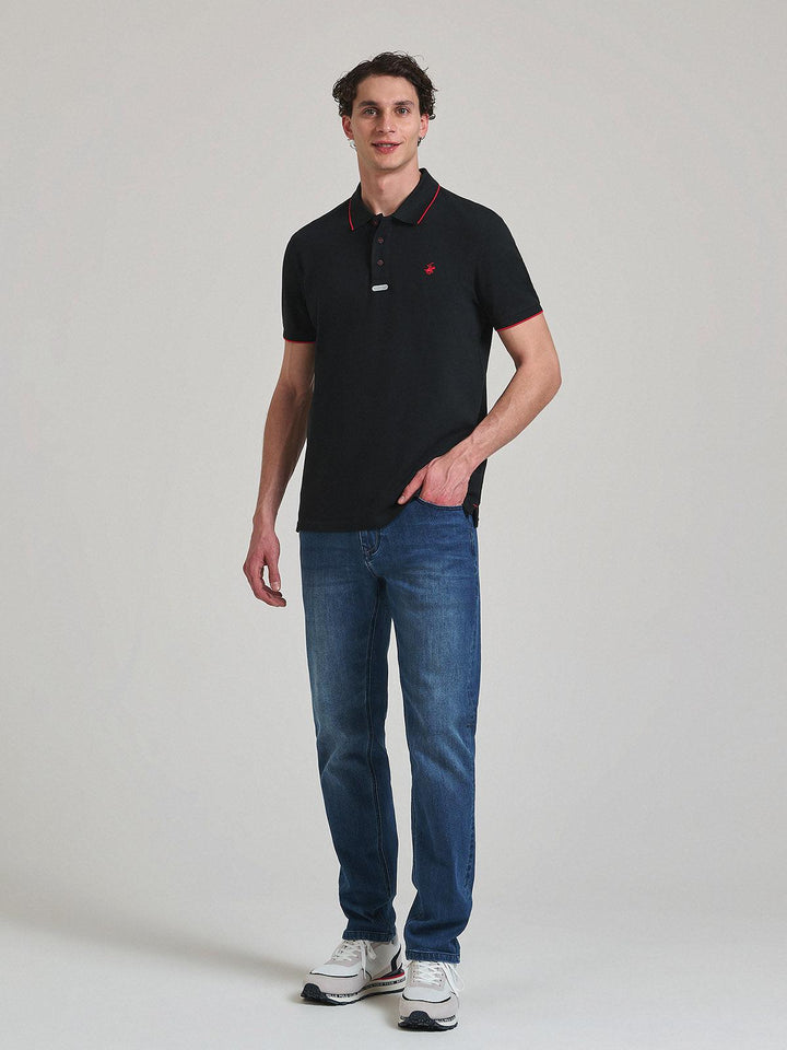 Beverly Hills Polo Club UK-TIPPED PLACKET TAG POLO SHIRT BLACK