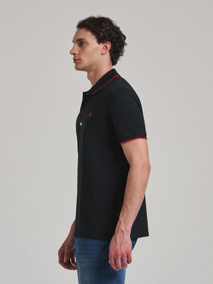 Beverly Hills Polo Club UK-TIPPED PLACKET TAG POLO SHIRT BLACK