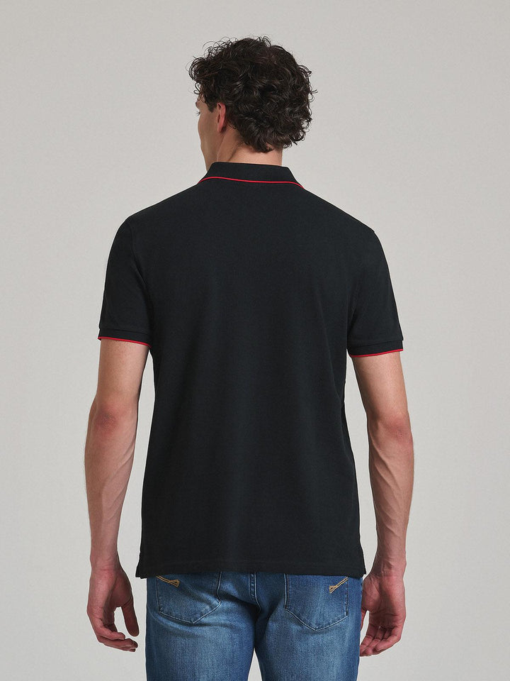 Beverly Hills Polo Club UK-TIPPED PLACKET TAG POLO SHIRT BLACK
