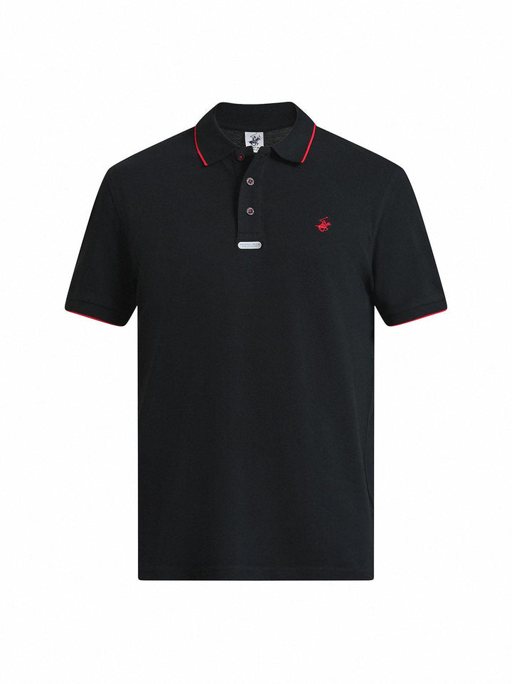 Beverly Hills Polo Club UK-TIPPED PLACKET TAG POLO SHIRT BLACK