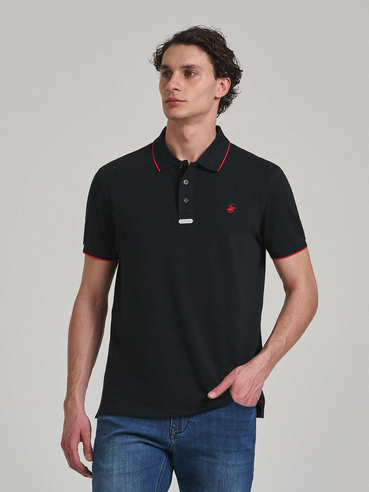 Beverly Hills Polo Club UK-TIPPED PLACKET TAG POLO SHIRT BLACK