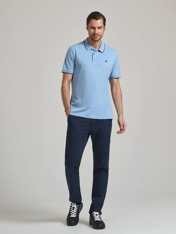 Beverly Hills Polo Club UK-TIPPED PLACKET TAG POLO SHIRT BLUE SKY