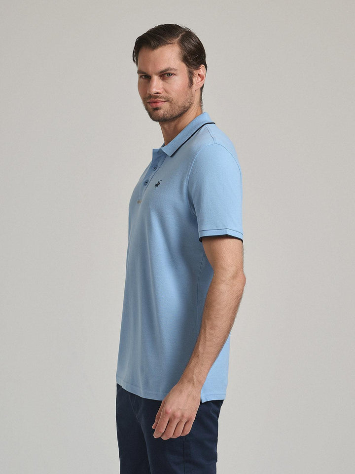 Beverly Hills Polo Club UK-TIPPED PLACKET TAG POLO SHIRT BLUE SKY