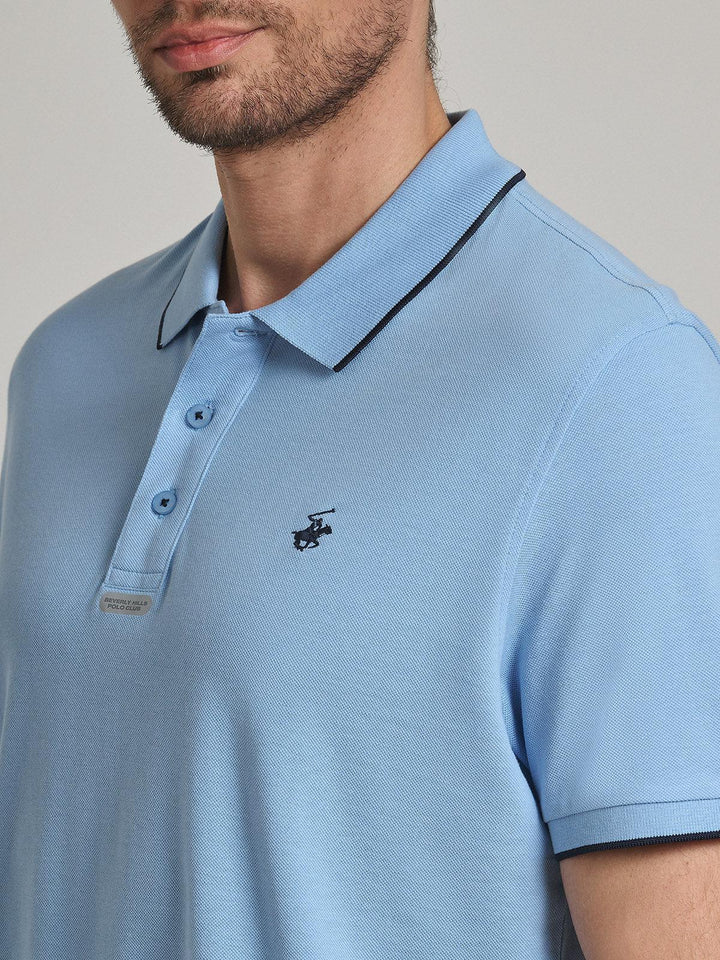 Beverly Hills Polo Club UK-TIPPED PLACKET TAG POLO SHIRT BLUE SKY