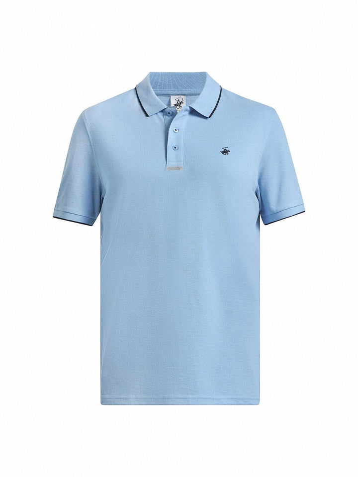 Beverly Hills Polo Club UK-TIPPED PLACKET TAG POLO SHIRT BLUE SKY