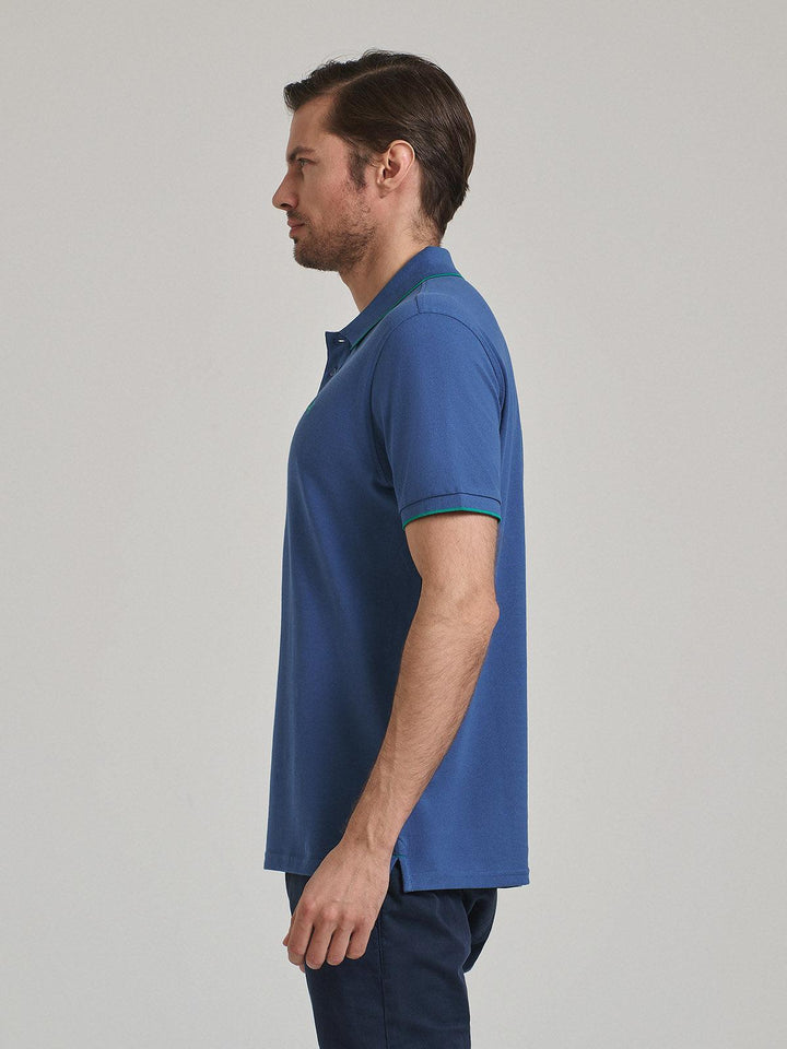 Beverly Hills Polo Club UK-TIPPED PLACKET TAG POLO SHIRT INDIGO