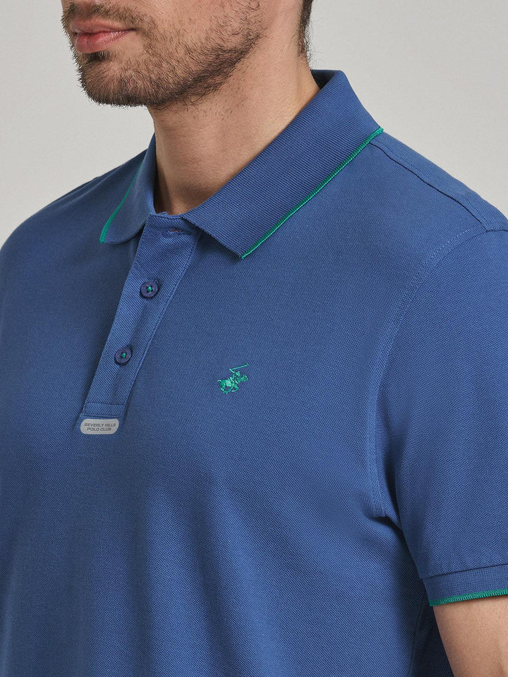 Beverly Hills Polo Club UK-TIPPED PLACKET TAG POLO SHIRT INDIGO
