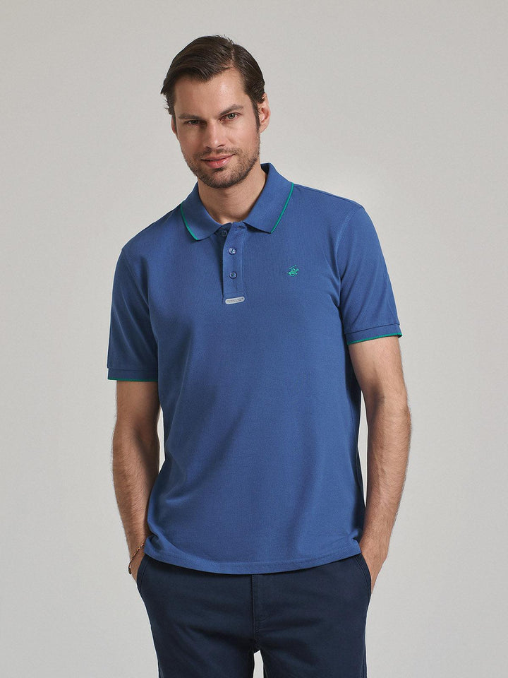 Beverly Hills Polo Club UK-TIPPED PLACKET TAG POLO SHIRT INDIGO