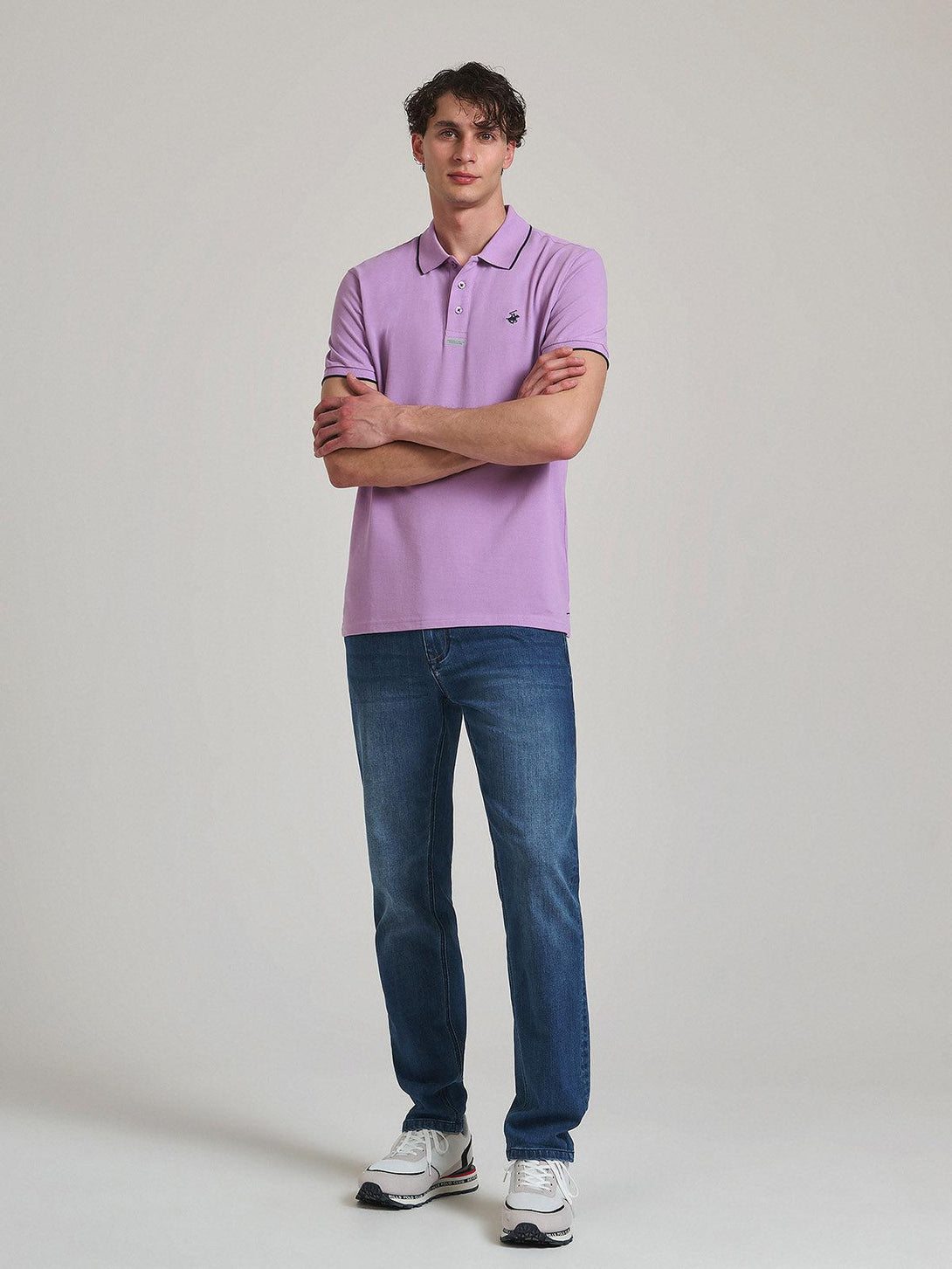 Beverly Hills Polo Club UK-TIPPED PLACKET TAG POLO SHIRT LILAC