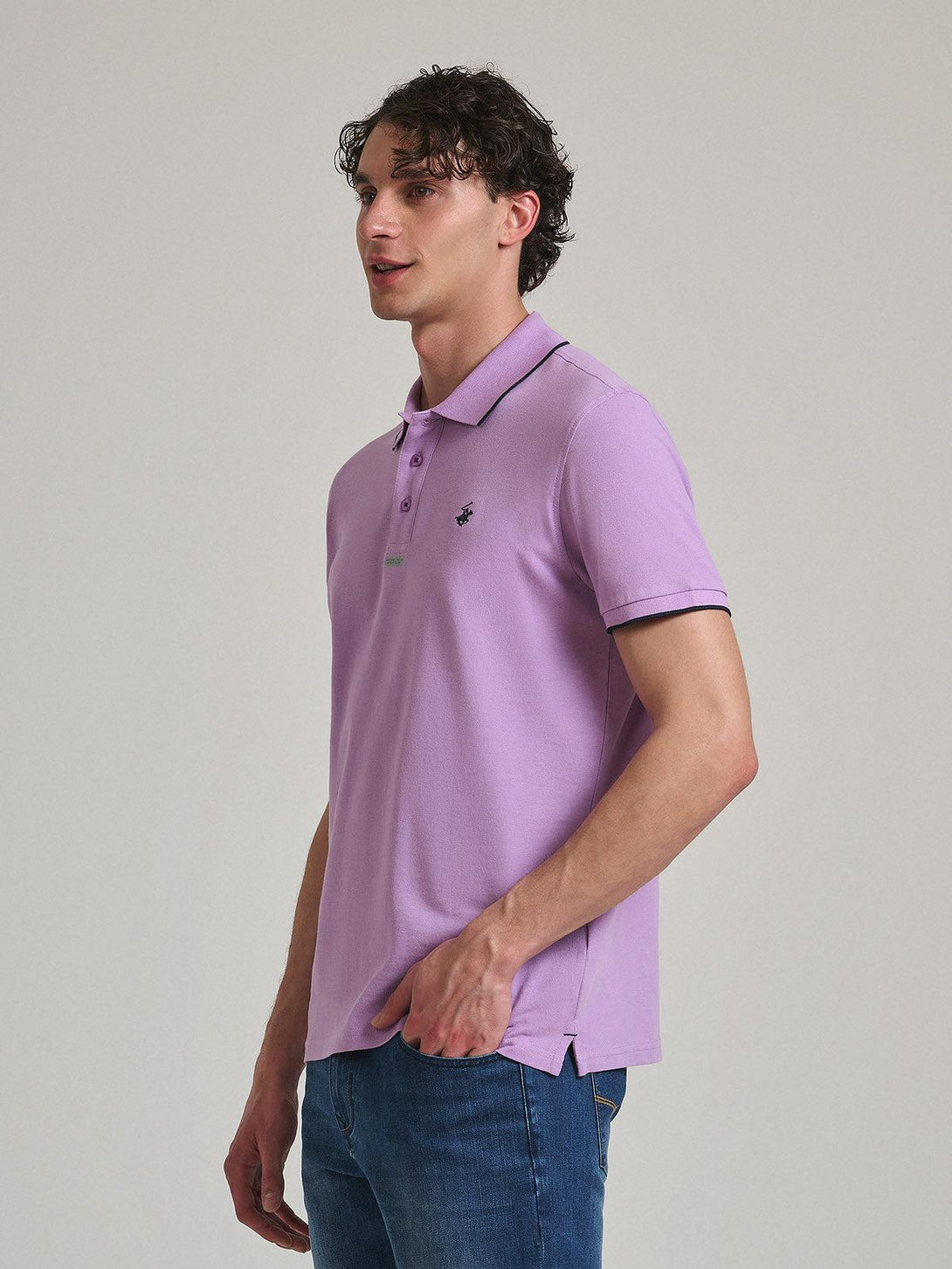 Beverly Hills Polo Club UK-TIPPED PLACKET TAG POLO SHIRT LILAC