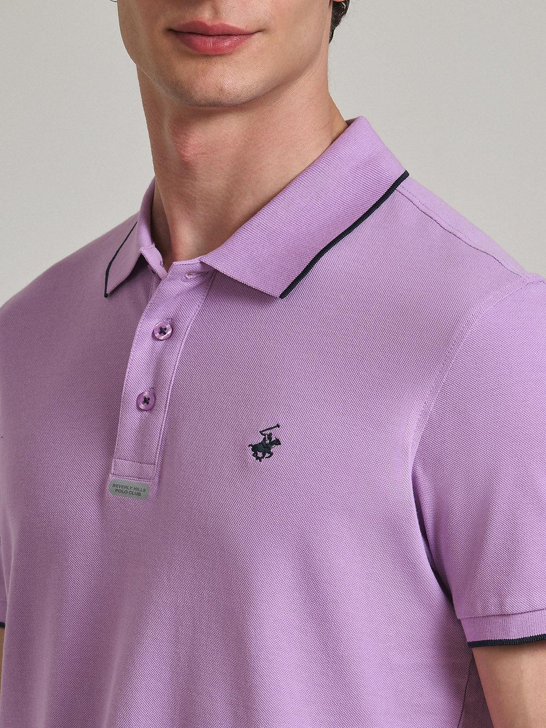 Beverly Hills Polo Club UK-TIPPED PLACKET TAG POLO SHIRT LILAC