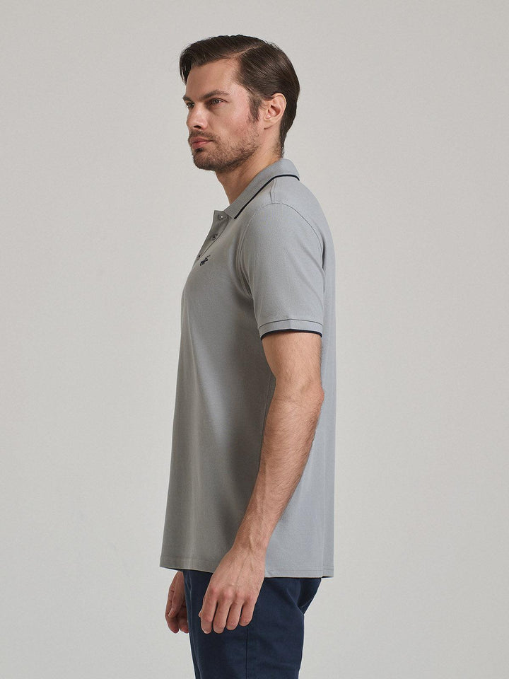 Beverly Hills Polo Club UK-TIPPED PLACKET TAG POLO SHIRT STEEL GREY