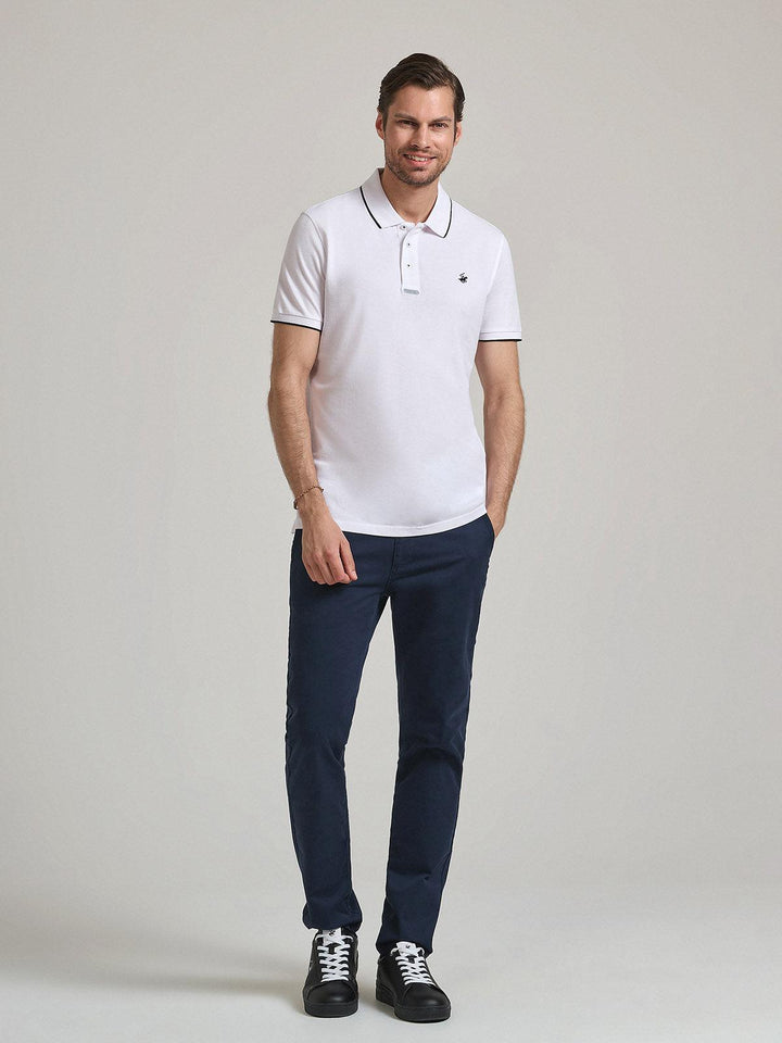 Beverly Hills Polo Club UK-TIPPED PLACKET TAG POLO SHIRT WHITE
