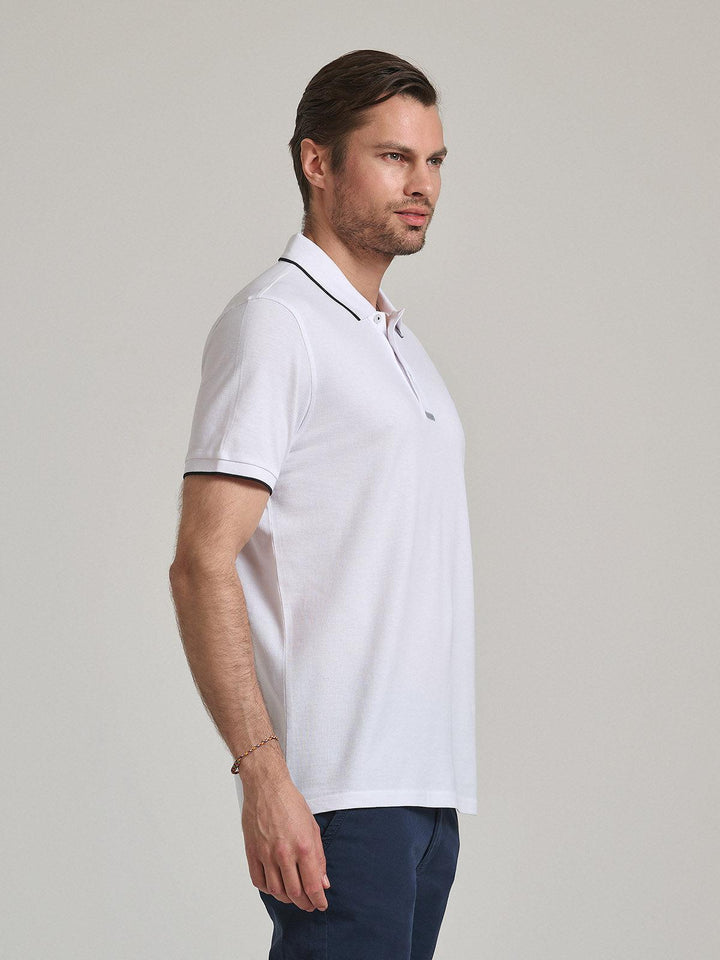 Beverly Hills Polo Club UK-TIPPED PLACKET TAG POLO SHIRT WHITE