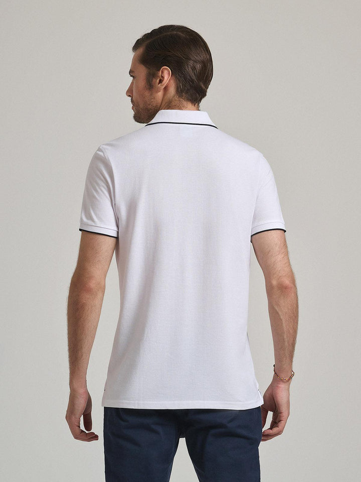 Beverly Hills Polo Club UK-TIPPED PLACKET TAG POLO SHIRT WHITE