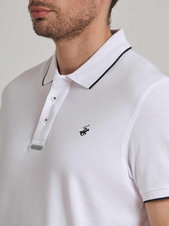 Beverly Hills Polo Club UK-TIPPED PLACKET TAG POLO SHIRT WHITE