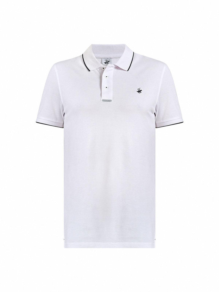 Beverly Hills Polo Club UK-TIPPED PLACKET TAG POLO SHIRT WHITE
